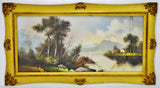 Antique Gold Gilt Framed Landscape Mixed Media Pastel Drawing