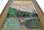 Vintage Folk Art Bas Relief Wood Carving of Man Fishing by C.J. Le Poidevin