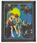 Vintage Framed Print of Children on Tree Branch Under Moonlight