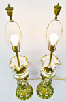 Vintage Hand Painted French Opaline Glass Table Lamps - A Pair