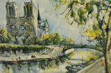 Vintage Framed Marius Girard Paris Notre Dame Watercolor Prints - A Pair