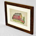 Vintage Rustic Wood Framed Country Barn Landscape Needlepoint Art - Artist Signed