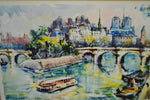 Vintage Framed Marius Girard Paris Notre Dame Watercolor Prints - A Pair