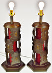 Mid Century Nova of California Reticulated Wood Table Lamps - A Pair