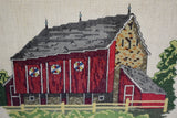 Vintage Rustic Wood Framed Country Barn Landscape Needlepoint Art - Artist Signed