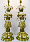 Vintage Hand Painted French Opaline Glass Table Lamps - A Pair