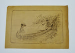 Original Artist Signed Victorian Pencil on Paper Sketching of Courting Couple