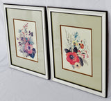 Vintage Framed Floral Watercolor Paintings - A Pair