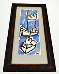 Vintage Framed Watercolor of Ships at Sea - Artist Signed