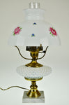 Vintage Hobnail Milk Glass Table Lamp w/ Glass Shade & Chimney