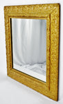 Antique Framed Carved Wood Gold Painted Square Mirror
