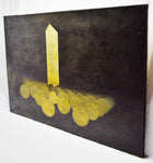 Vintage Large Scale Black & Gold Geometric Oil on Canvas - 70 x 48