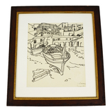 Vintage Framed Boats on Shore Drawing - Artist Signed