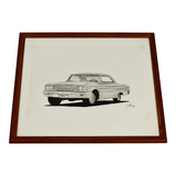 Vintage Framed Limited Edition Lithograph Of A Ford Galaxie - Artist Signed