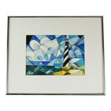 Vintage Framed Hatteras Light in Prism Watercolor by Jack Hebenstreitt - Signed