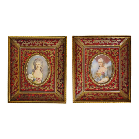 Antique Framed Victorian Signed Miniature Portrait Paintings - A Pair