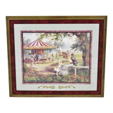 Vintage Framed Victorian Style Carousel in The Park Print