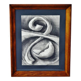Vintage Framed Original Charcoal Abstract Drawing