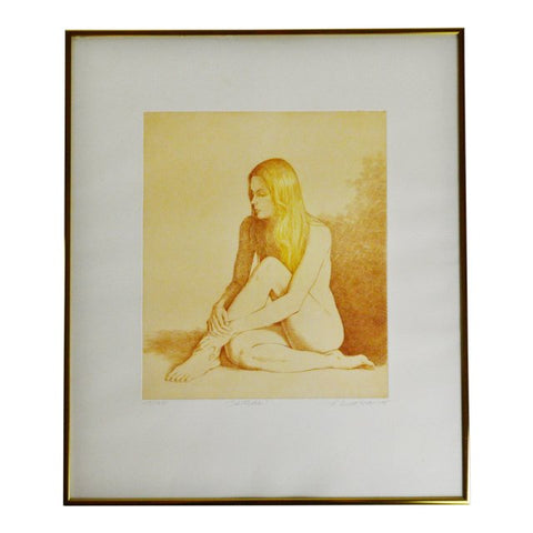 Vintage L. Russomanno Pencil Signed & Numbered Nude Woman Etching "Solitude"