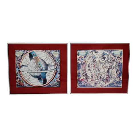 Vintage Framed Andreas Cellarius Celestial Map Lithographs - A Pair