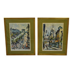 Vintage Large Framed Marius Girard Paris Watercolor Prints - A Pair