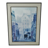 Vintage Framed Paris Street Scene Lithograph by Michel Delacroix