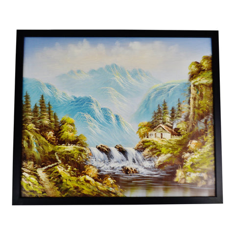 Vintage Framed R. Boren Signed Mountain Waterfall Oil on Canvas Painting