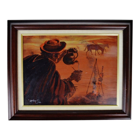 Vintage Framed Western Scene Oil on Board Painting - Artist Signed