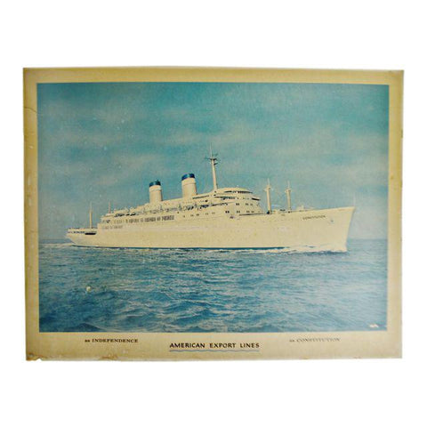 Vintage American Export Lines SS Constitution Nautical Poster on Board