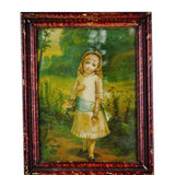 Vintage Framed  Print of Girl Holding Basket of Flowers