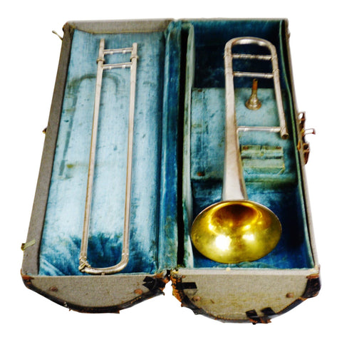 Antique 1921 Conn 4H Silver Slide Trombone w/ Original Case & Mouthpiece