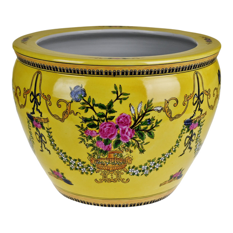 Vintage Asian Porcelain Yellow Jardiniere