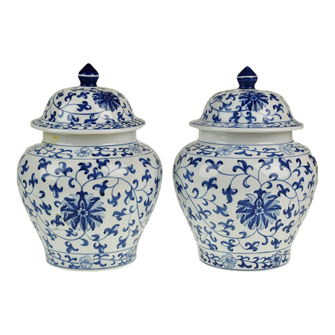 Vintage Blue & White Japanese Ginger Jars - a Pair