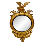 Antique Large Federal Gilt Gesso Eagle Topper Convex Mirror