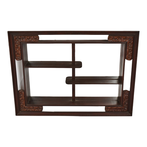 Vintage Wood-Framed Knick-Knack Shadow-Box Wall-Shelf Mirror