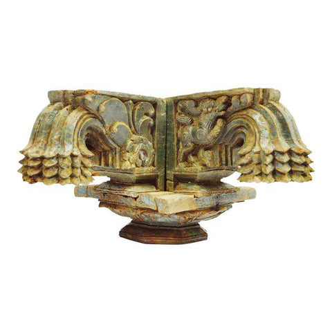 Antique Indian Rajasthan Hand-Carved Decorative Wood Column Capital