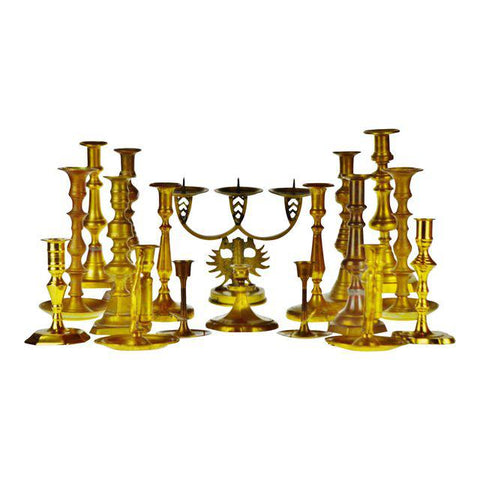Antique Brass Candlestick Holders - Group of 18