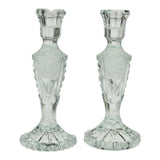 Vintage Heavy Clear Glass Candlesticks with Floral Pattern
