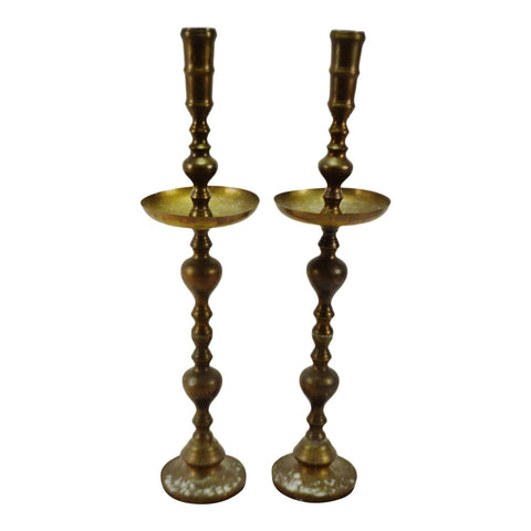 Vintage Large Brass Moroccan Altar Candle Holders - A Pair