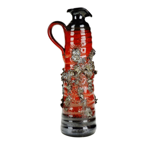 Mid Century Modern West German Red & Black Lava Pottery Pitcher Vase