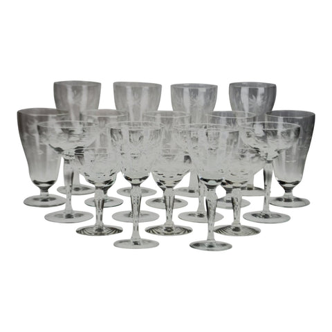 Vintage Etched Glass Stemware - Group of 18