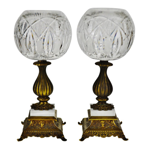 Vintage Cut Glass Compotes with Italian Marble Bases - A Pair