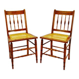 Vintage Hand Caned Oak Spindle Back Side Chairs - A Pair