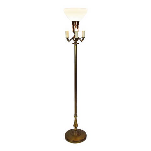 Vintage 4 Light Torchiere Floor Lamp w/ Milk Glass Diffuser