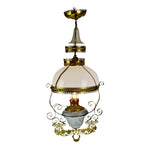 Antique Victorian Hanging Electrified Oil Lamp with Frosted Glass Smoke Bell