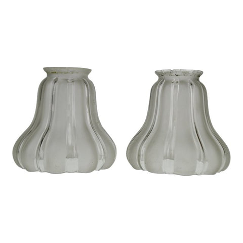Victorian Style Frosted to Clear Striped Glass Shades - A Pair