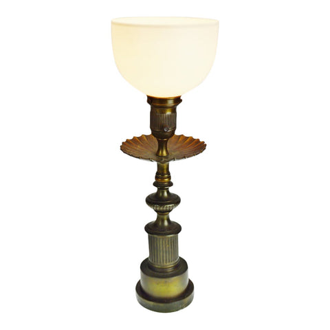 Vintage Brass or Bronze Torchiere Table Lamp w/ Diffuser