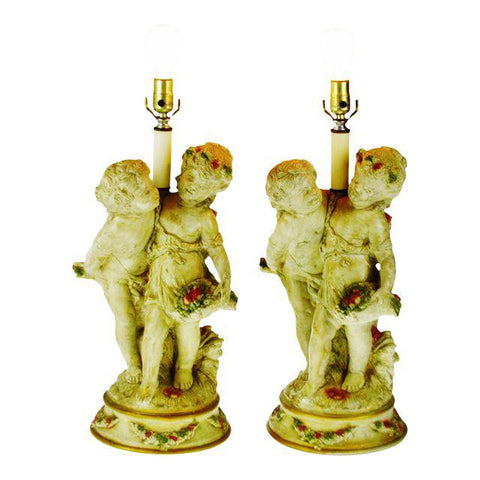 Pair of Large Vintage Ceramic Figural Lamps