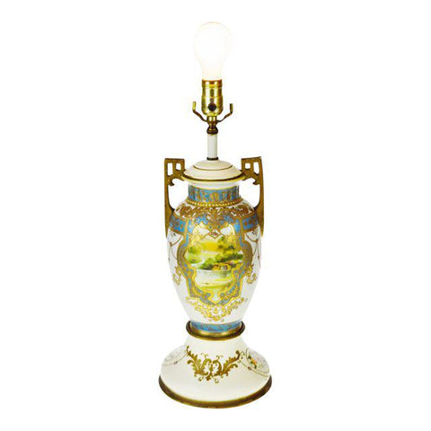 Vintage Japanese Nippon Moriage Gilt Urn Shaped Vase Lamp