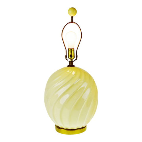 Mid Century Glazed Ceramic Swirl Lemon Chiffon Table Lamp - Signed